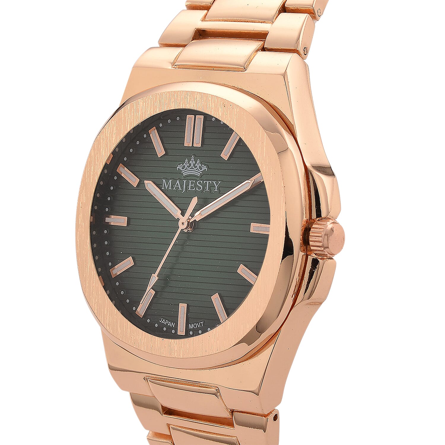 BRAND NEW -- Majesty Miyota 2035 Movement 3ATM Water Resistant Green Gradient Hydraulic Dial Watch with Rose Gold Colour Chain Strap