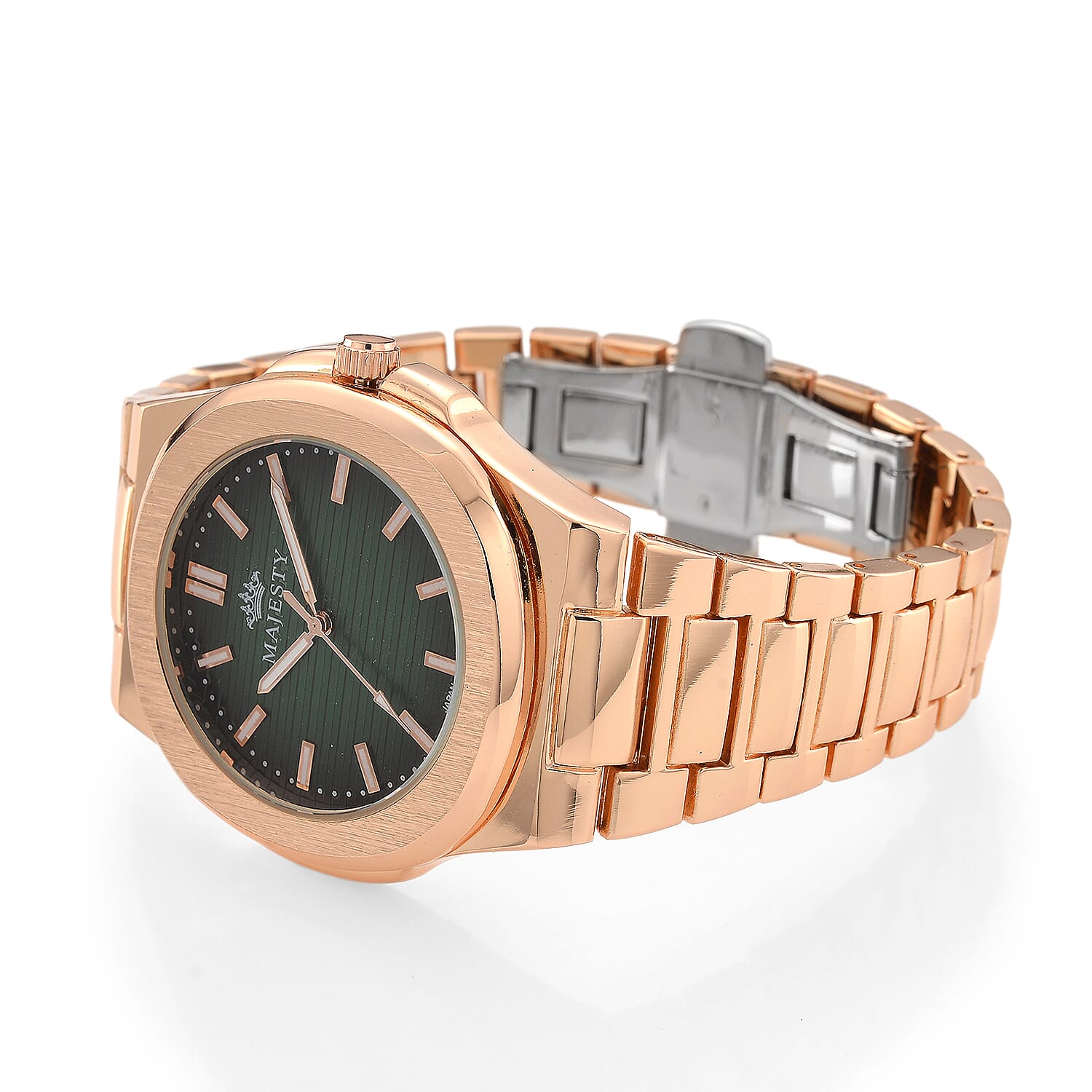BRAND NEW -- Majesty Miyota 2035 Movement 3ATM Water Resistant Green Gradient Hydraulic Dial Watch with Rose Gold Colour Chain Strap