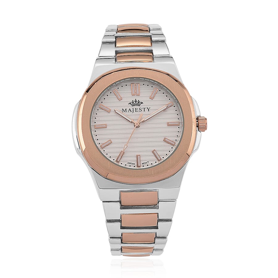 ONE TIME DEAL - Majesty Miyota 2035 Movement 3ATM Water Resistant Silver Hydraulic Dial Watch with Two-Tone Strap