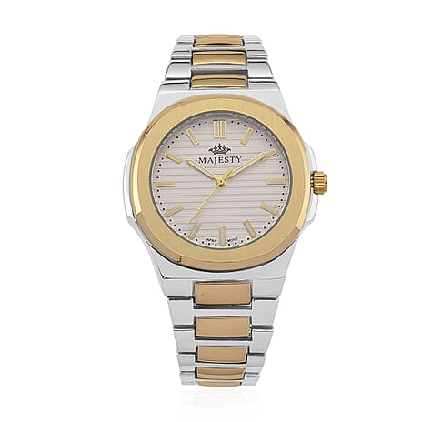 Majesty Miyota 2035 Movement 3ATM Water Resistant Silver Hydraulic Dial Watch with Two-Tone Chain Strap