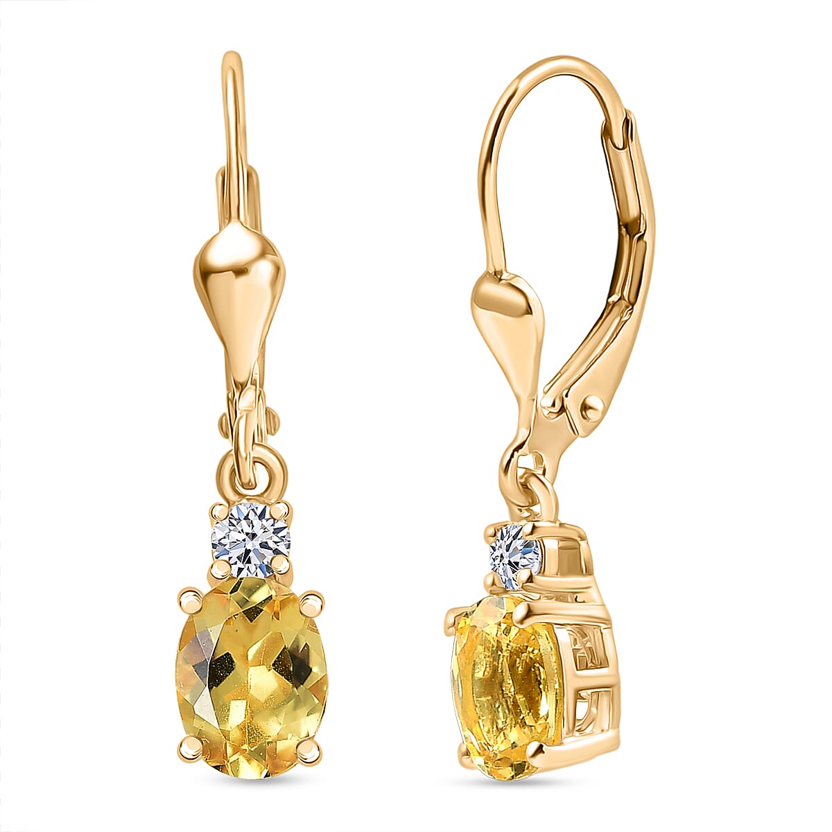 Luxuriant Heliodor & Lab Grown Diamond (SI-GH) Lever Back Earring in 18K Vermeil Yellow Gold Plated Sterling Silver 1.49 Ct.