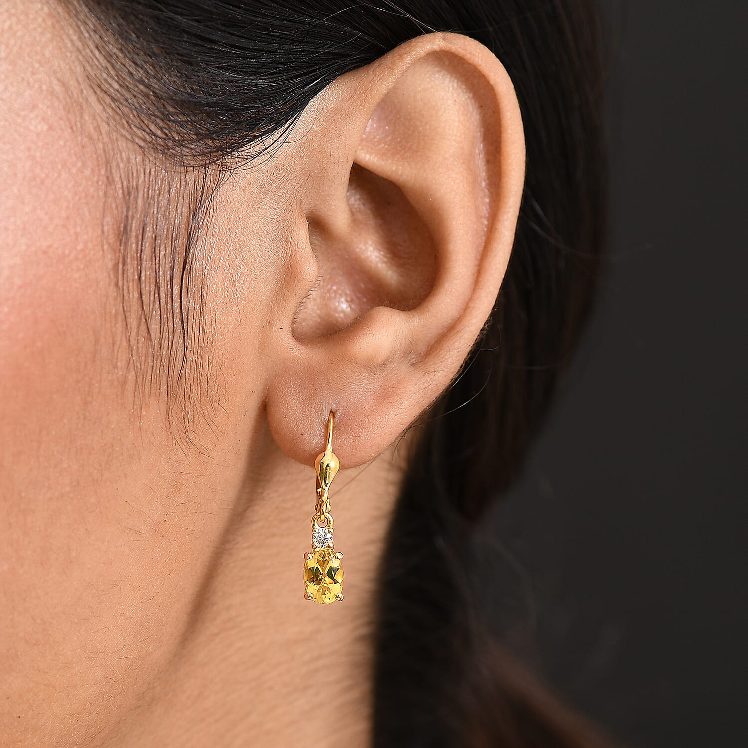 Luxuriant Heliodor & Lab Grown Diamond (SI-GH) Lever Back Earring in 18K Vermeil Yellow Gold Plated Sterling Silver 1.49 Ct.