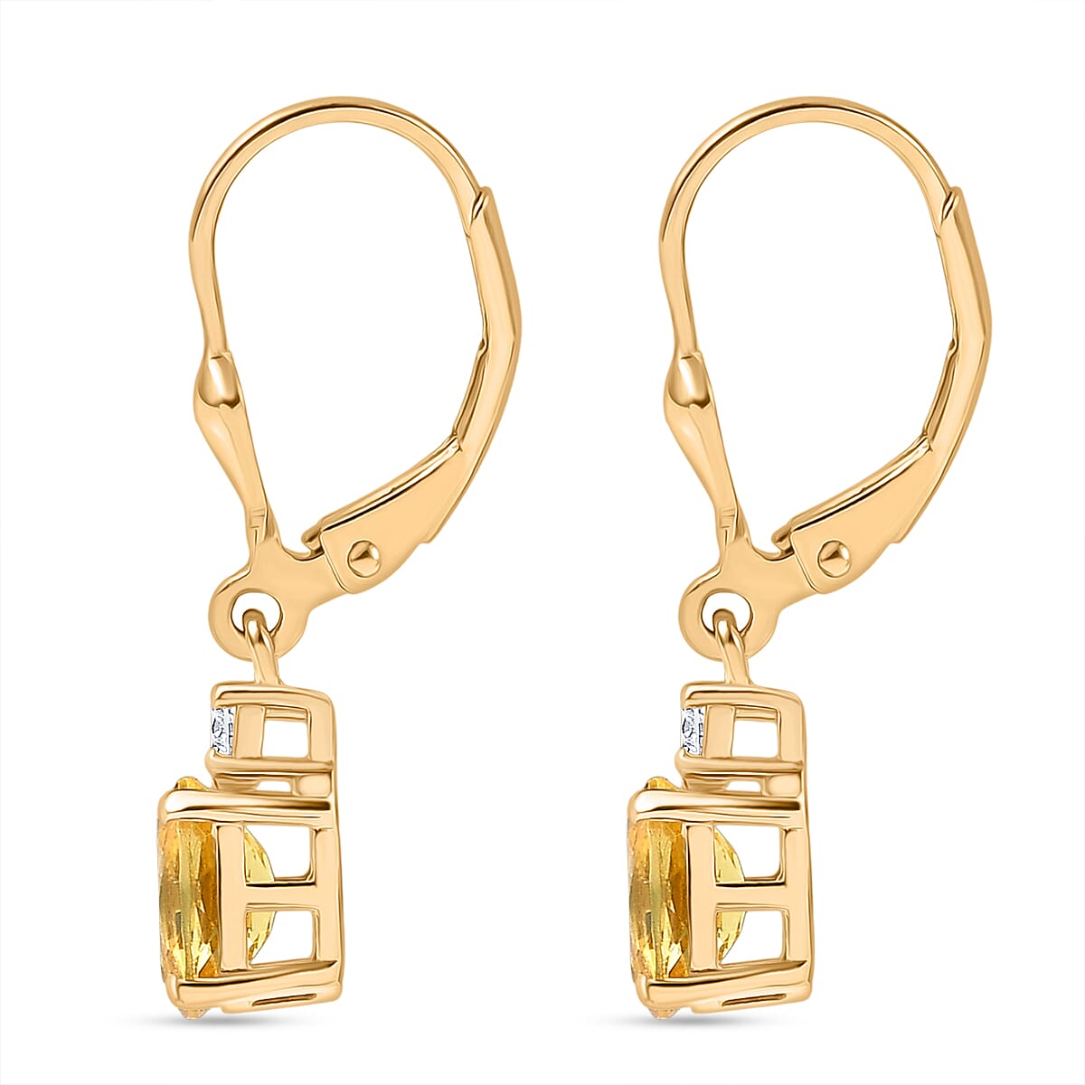 Luxuriant Heliodor & Lab Grown Diamond (SI-GH) Lever Back Earring in 18K Vermeil Yellow Gold Plated Sterling Silver 1.49 Ct.