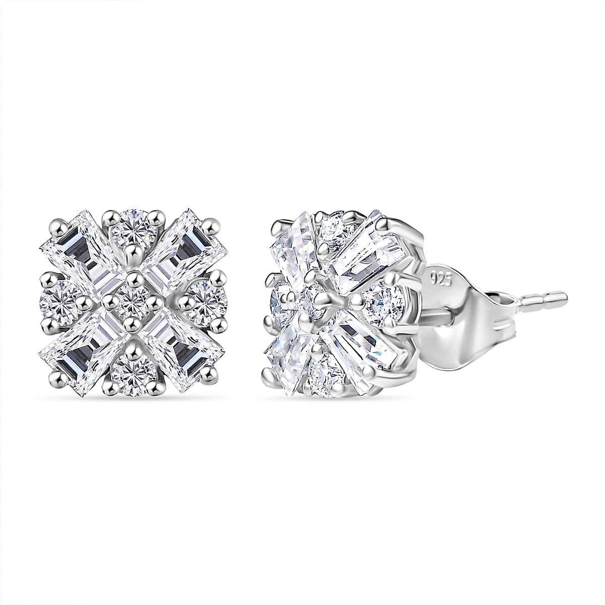 D'Joy Moissanite Solitaire Stud Push Post Earring in Rhodium Overlay Sterling Silver 1.90 Ct.