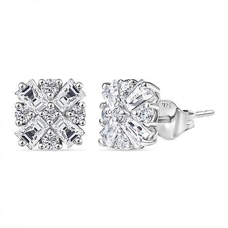 D'Joy Moissanite Solitaire Stud Push Post Earring in Rhodium Overlay Sterling Silver 1.90 Ct.