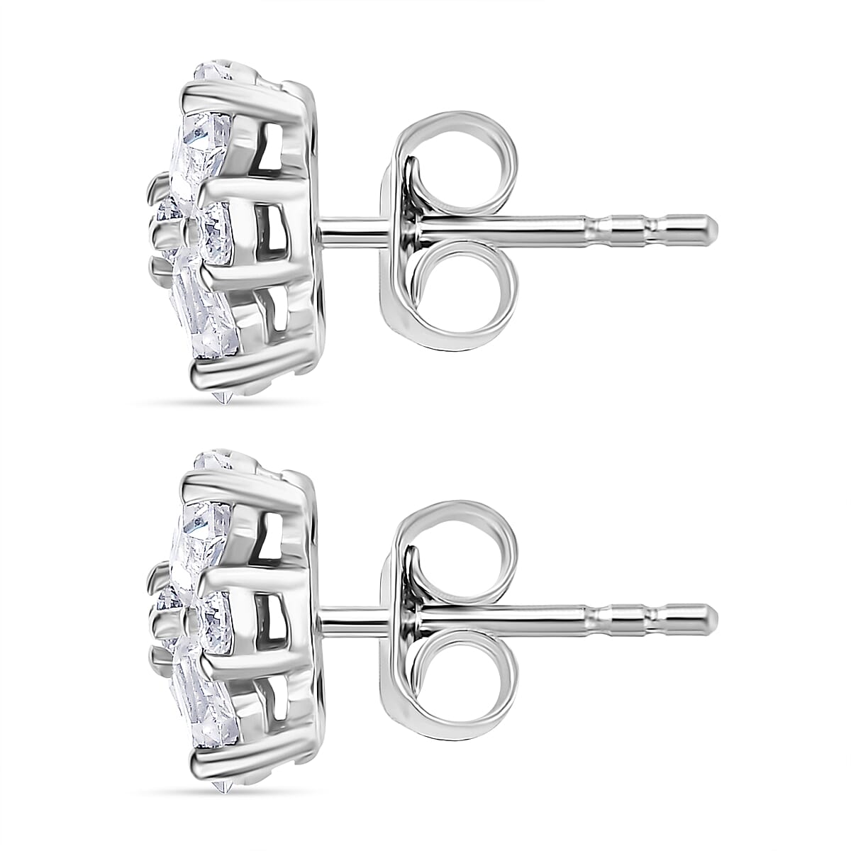 D'Joy Moissanite Solitaire Stud Push Post Earring in Rhodium Overlay Sterling Silver 1.90 Ct.