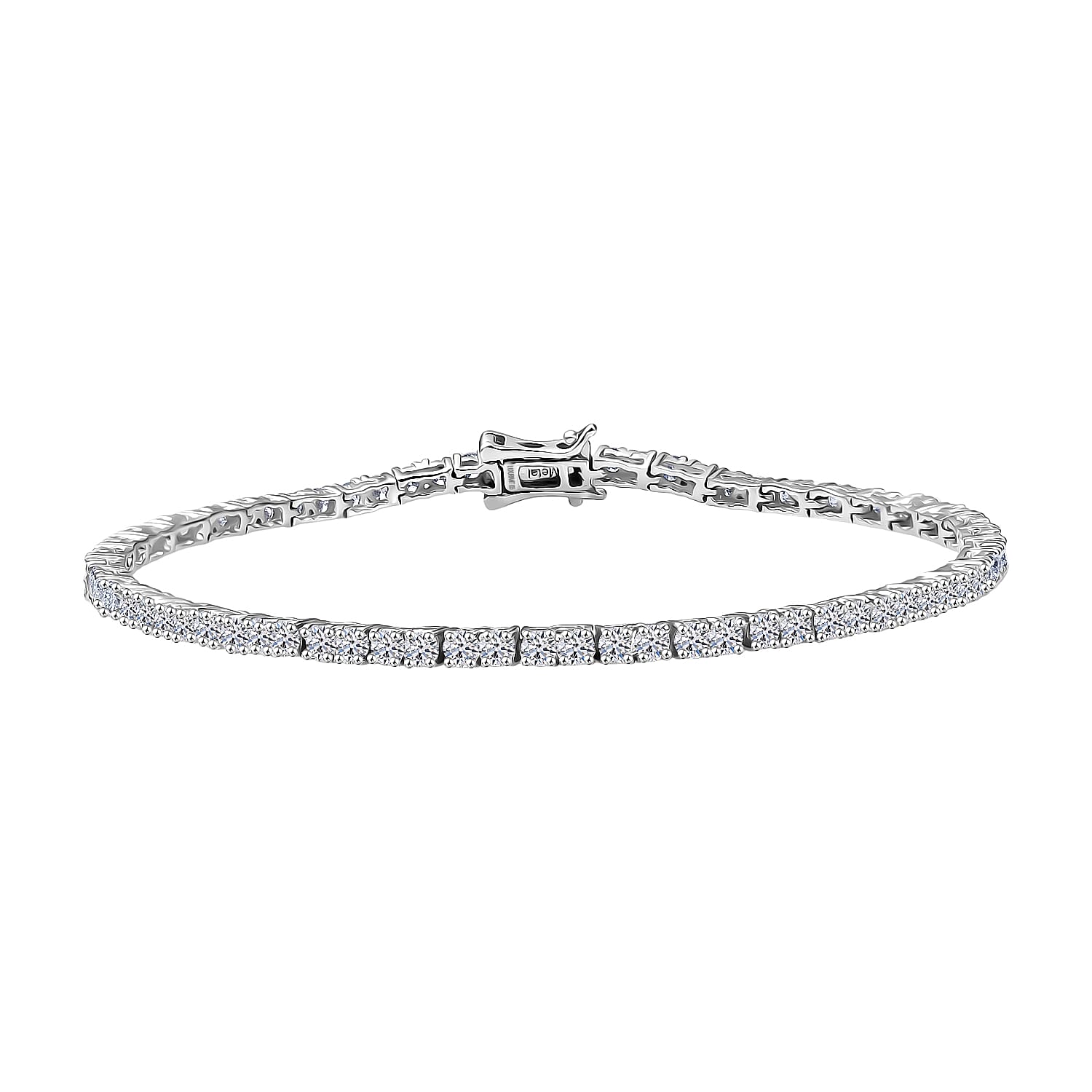 Luxuriant Lab Grown Diamond (SI-GH) Cluster Bracelet (Size 7.5) with GB Lock Box in Rhodium Overlay Sterling Silver 3.00 Ct, Silver Wt. 5.42 Gms.
