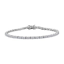 LUXURIANT 3 Ct. Lab Grown Diamond Tennis Bracelet (Size 7.5) with GB Lock Box in Rhodium Overlay Sterling Silver (SI-GH)