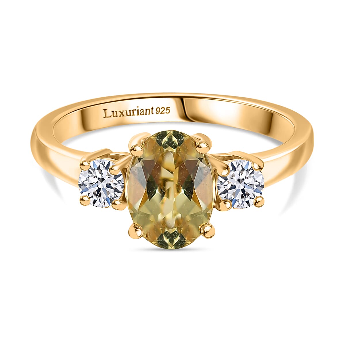 Luxuriant Heliodor & Lab Grown Diamond (SI-GH) Ring in 18K Vermeil Yellow Gold Plated Sterling Silver 1.44 Ct.
