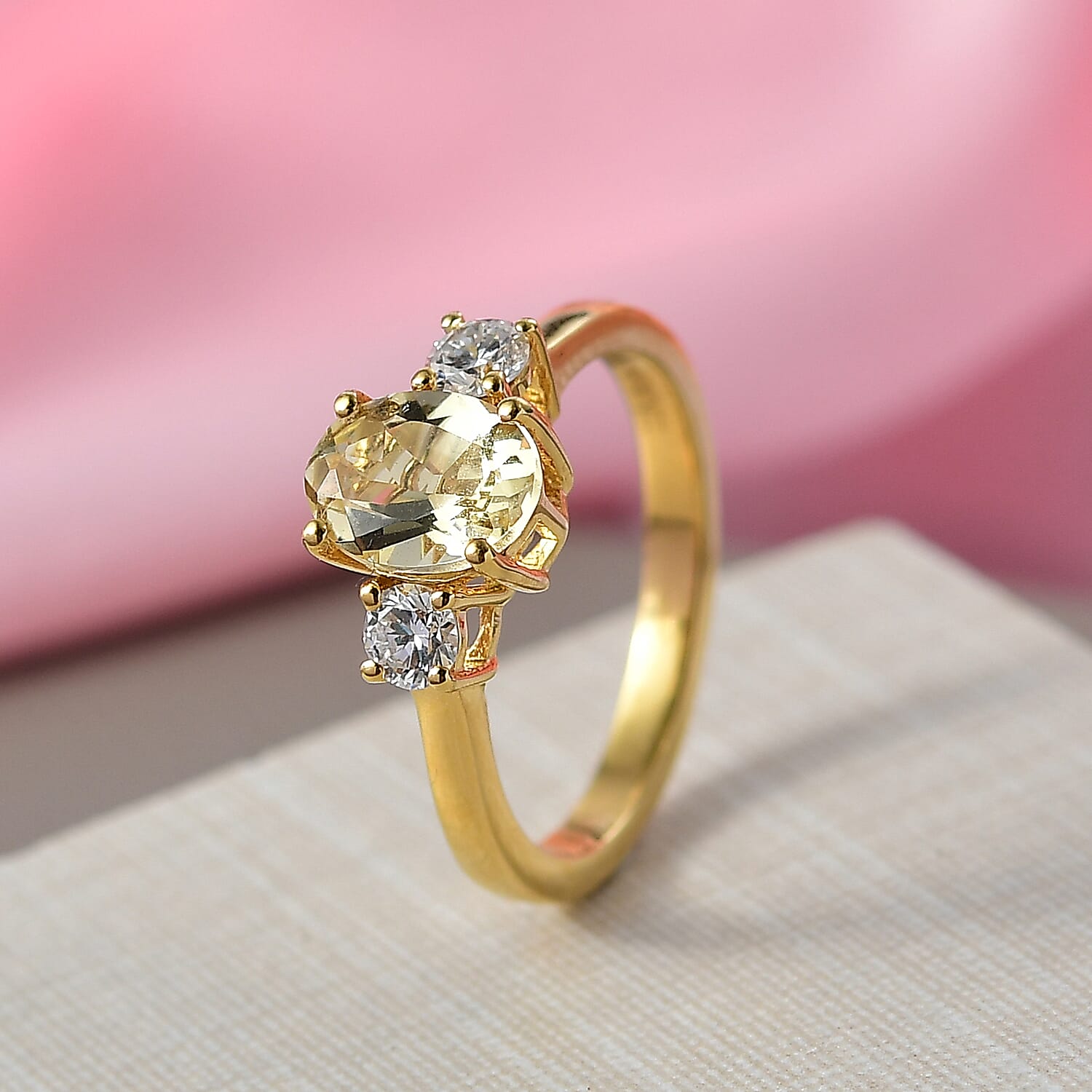 Luxuriant Heliodor & Lab Grown Diamond (SI-GH) Ring in 18K Vermeil Yellow Gold Plated Sterling Silver 1.44 Ct.