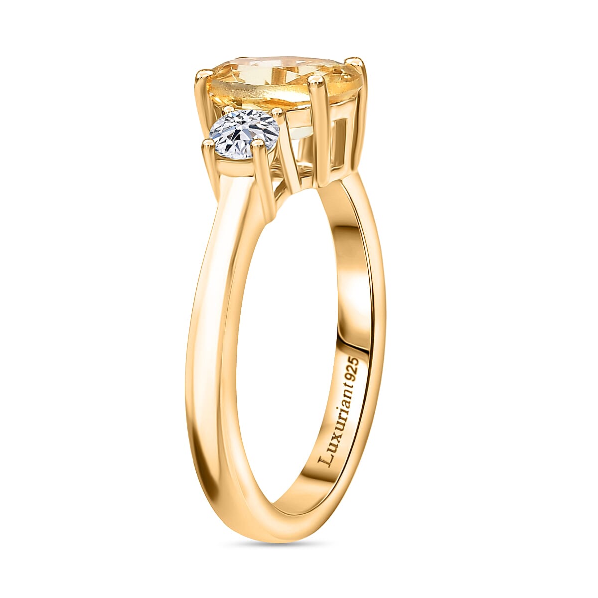 Luxuriant Heliodor & Lab Grown Diamond (SI-GH) Ring in 18K Vermeil Yellow Gold Plated Sterling Silver 1.44 Ct.