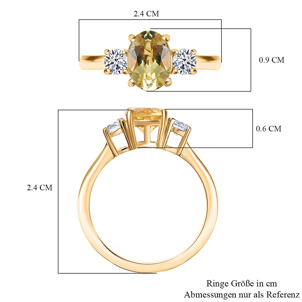 Luxuriant Heliodor & Lab Grown Diamond (SI-GH) Ring in 18K Vermeil Yellow Gold Plated Sterling Silver 1.44 Ct.