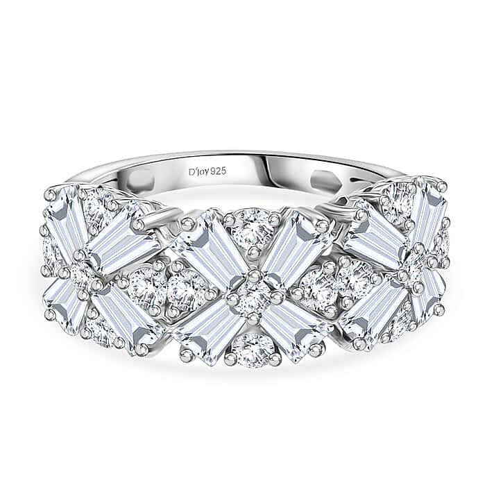 D'Joy 2.85 Ct. Moissanite Floral Cluster Ring in Rhodium Overlay Sterling Silver