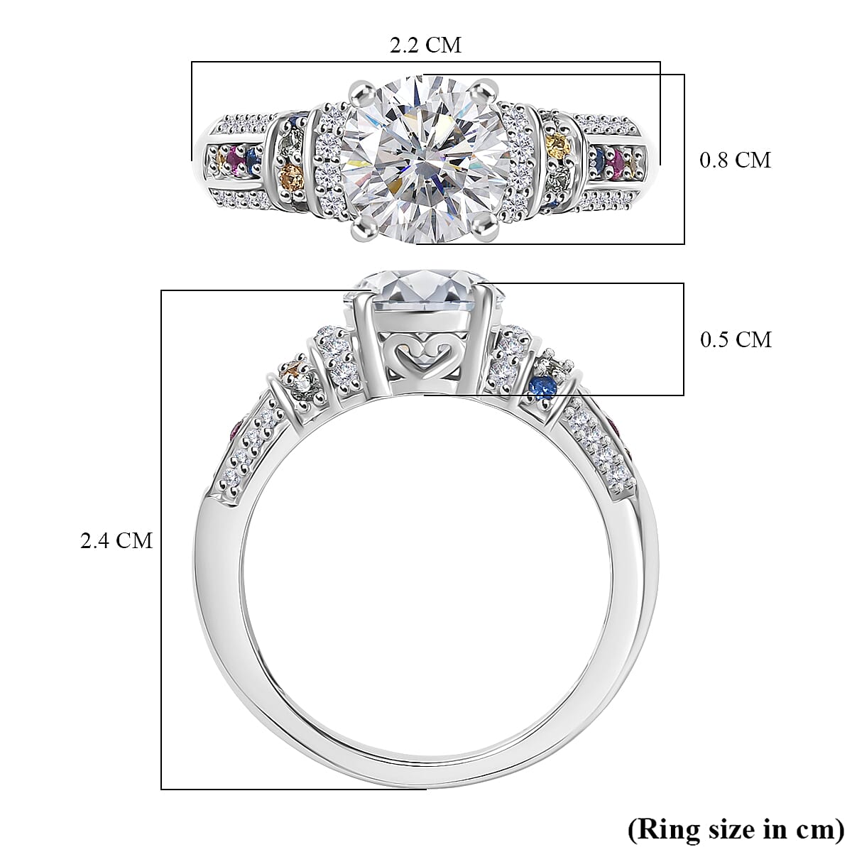 D'Joy Moissanite & Multi Sapphire Ring in Rhodium Overlay Sterling Silver 1.79 Ct.