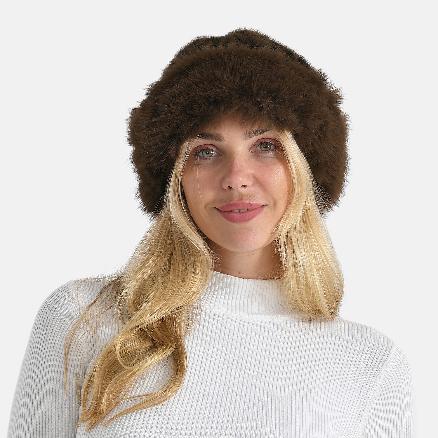 LA MAREY Faux Fur Leopard Print Hat (One Size) - Brown