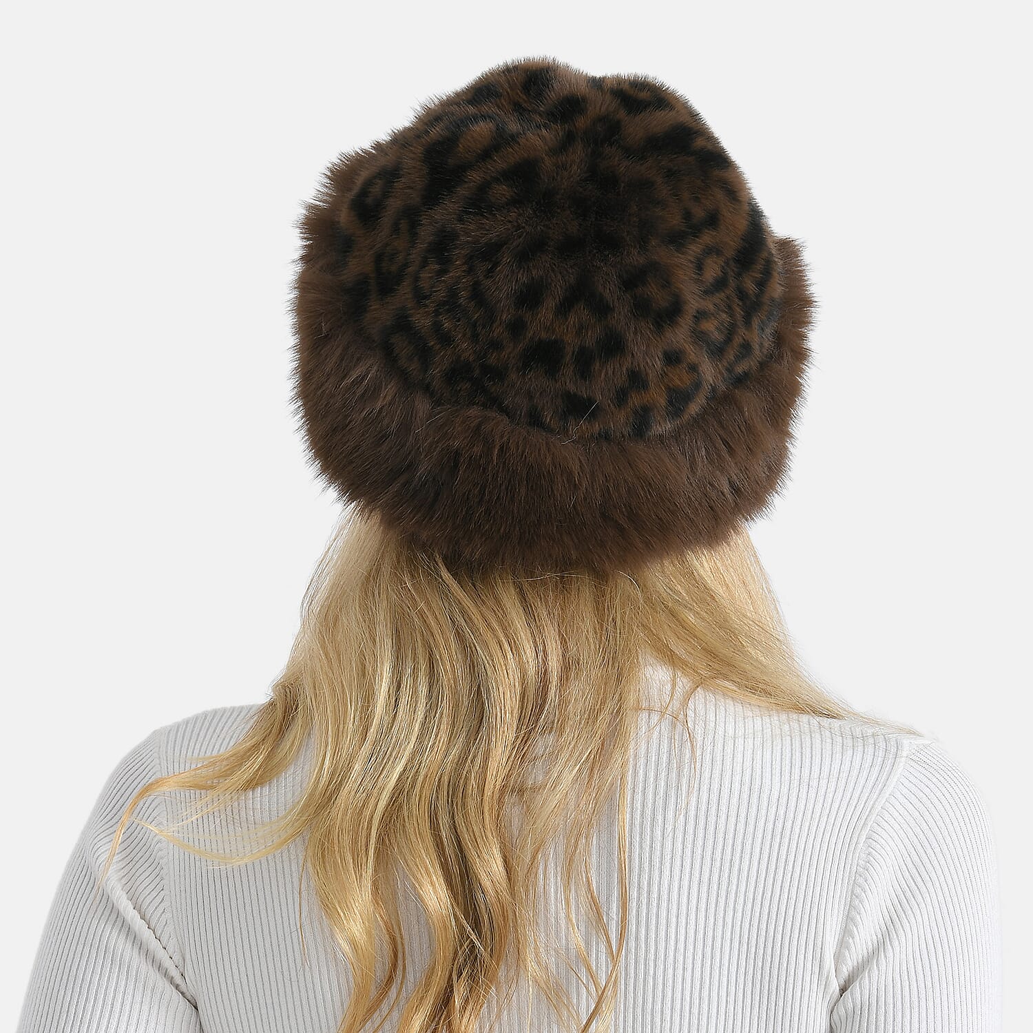 LA MAREY Faux Fur Leopard Print Hat (One Size) - Brown