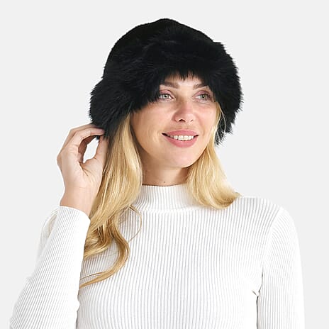 LA MAREY Luxury Reversible Faux Fur Hat (One Size) - Black
