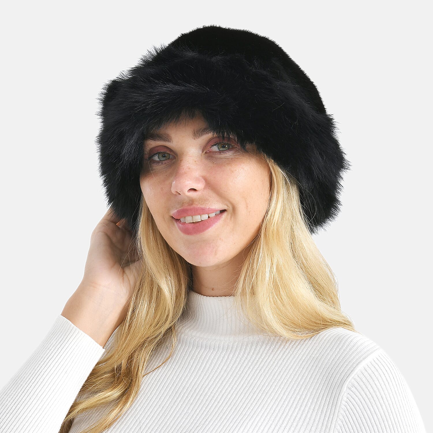 LA MAREY Luxury Reversible Faux Fur Hat (One Size) - Black