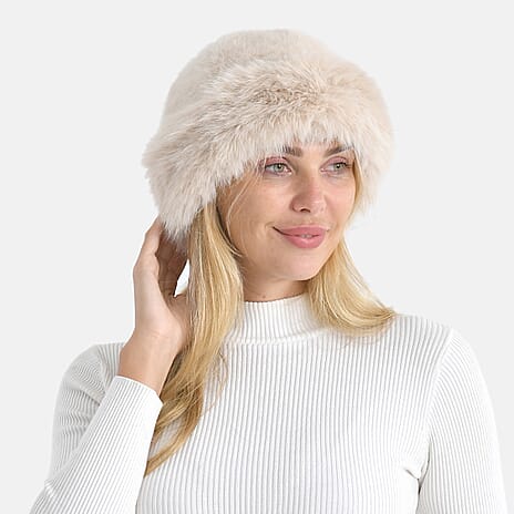 LA MAREY Faux Fur Hat (One Size) - Beige
