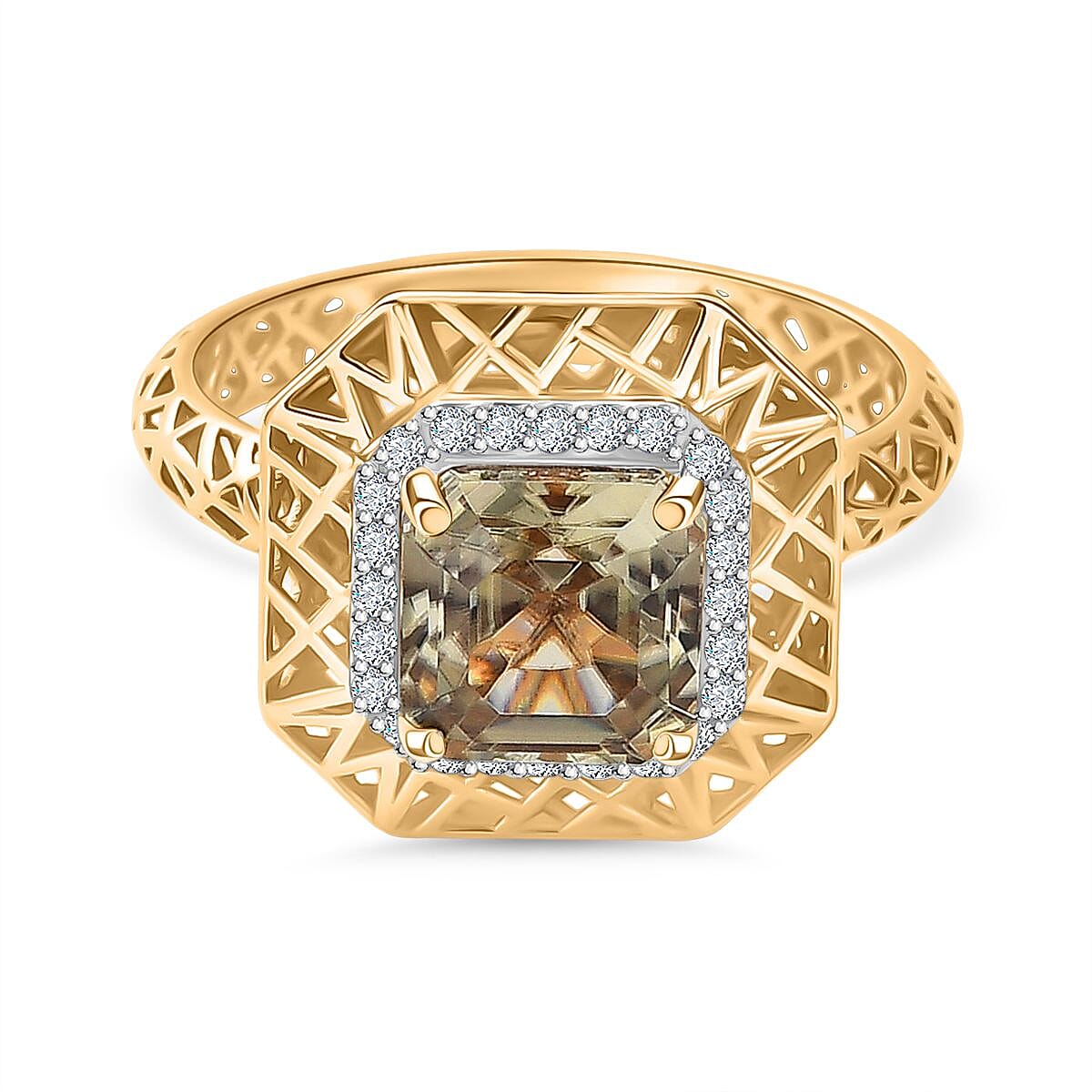 9K Yellow Gold AA Turkizite & White Diamond (I2-GH) Ring 2.18 Ct.