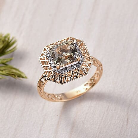 9K Yellow Gold AA Turkizite & White Diamond (I2-GH) Ring 2.18 Ct.