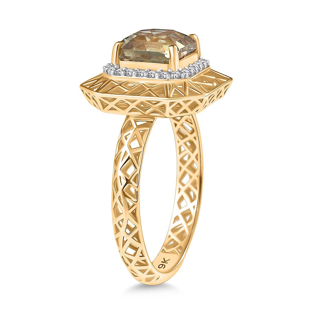 9K Yellow Gold AA Turkizite & White Diamond (I2-GH) Ring 2.18 Ct.