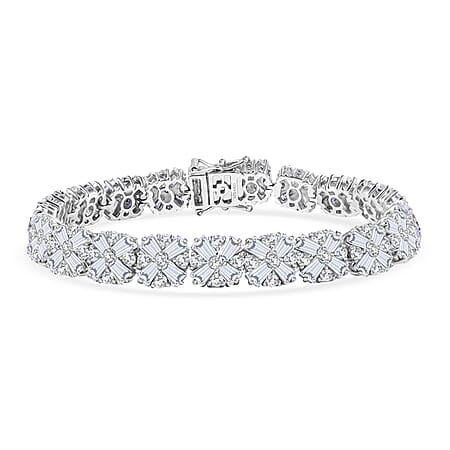 D'Joy 20.36 Ct. Moissanite Cluster Bracelet (Size - 7.5) in Rhodium Overlay Sterling Silver