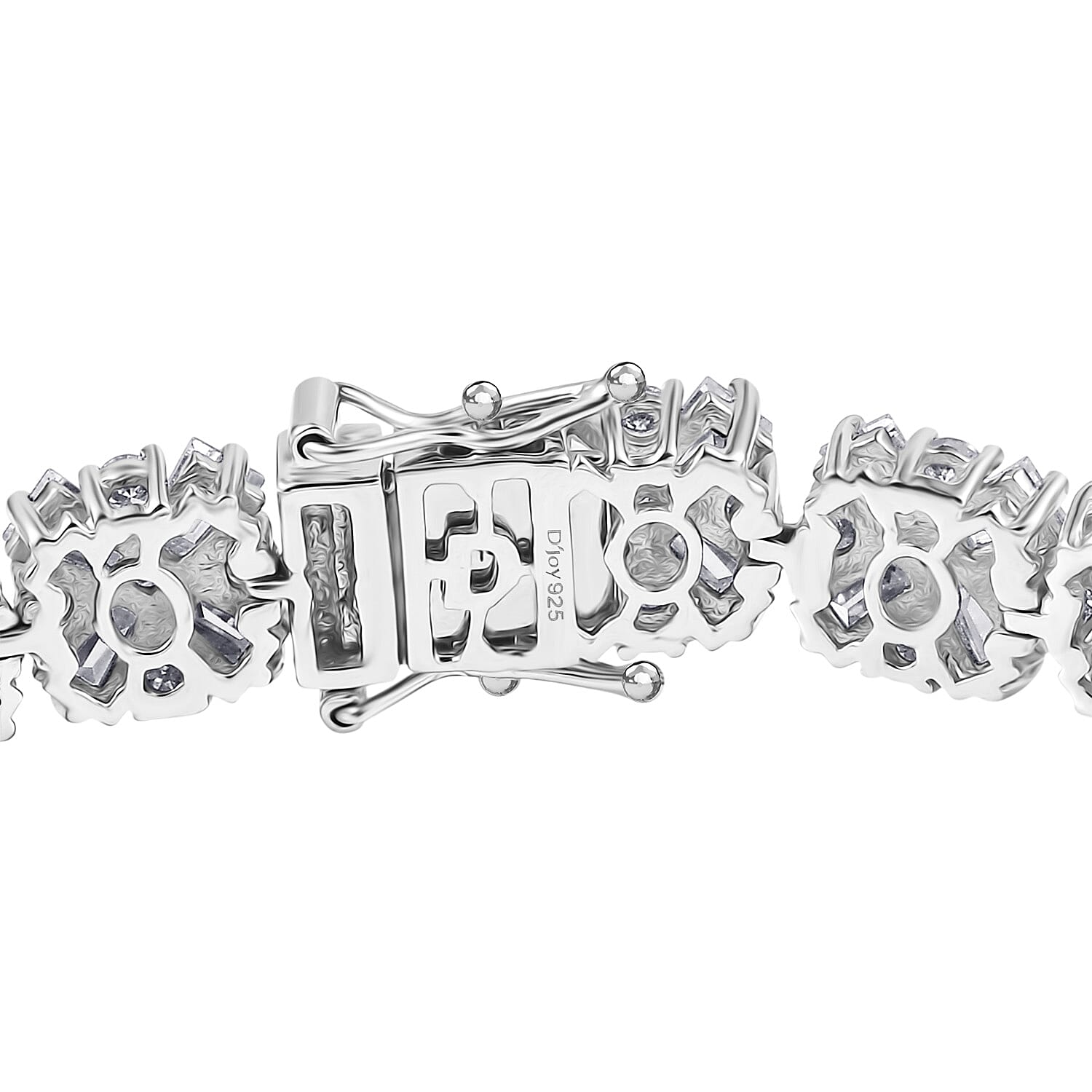 D'Joy Moissanite Cluster Bracelet (Size 7.5) with GB Lock Box in Rhodium Overlay Sterling Silver 20.36 Ct, Silver Wt. 18.10 Gms.