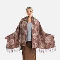 LA MAREY 100% Merino Wool Abstract Print Scarf with Tassel (180 x 70 cm) - Brown