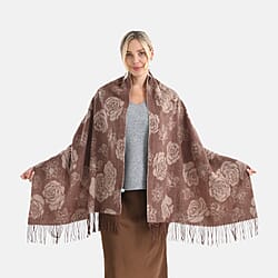 LA MAREY 100% Merino Wool Abstract Print Scarf with Tassel (180 x 70 cm) - Pink