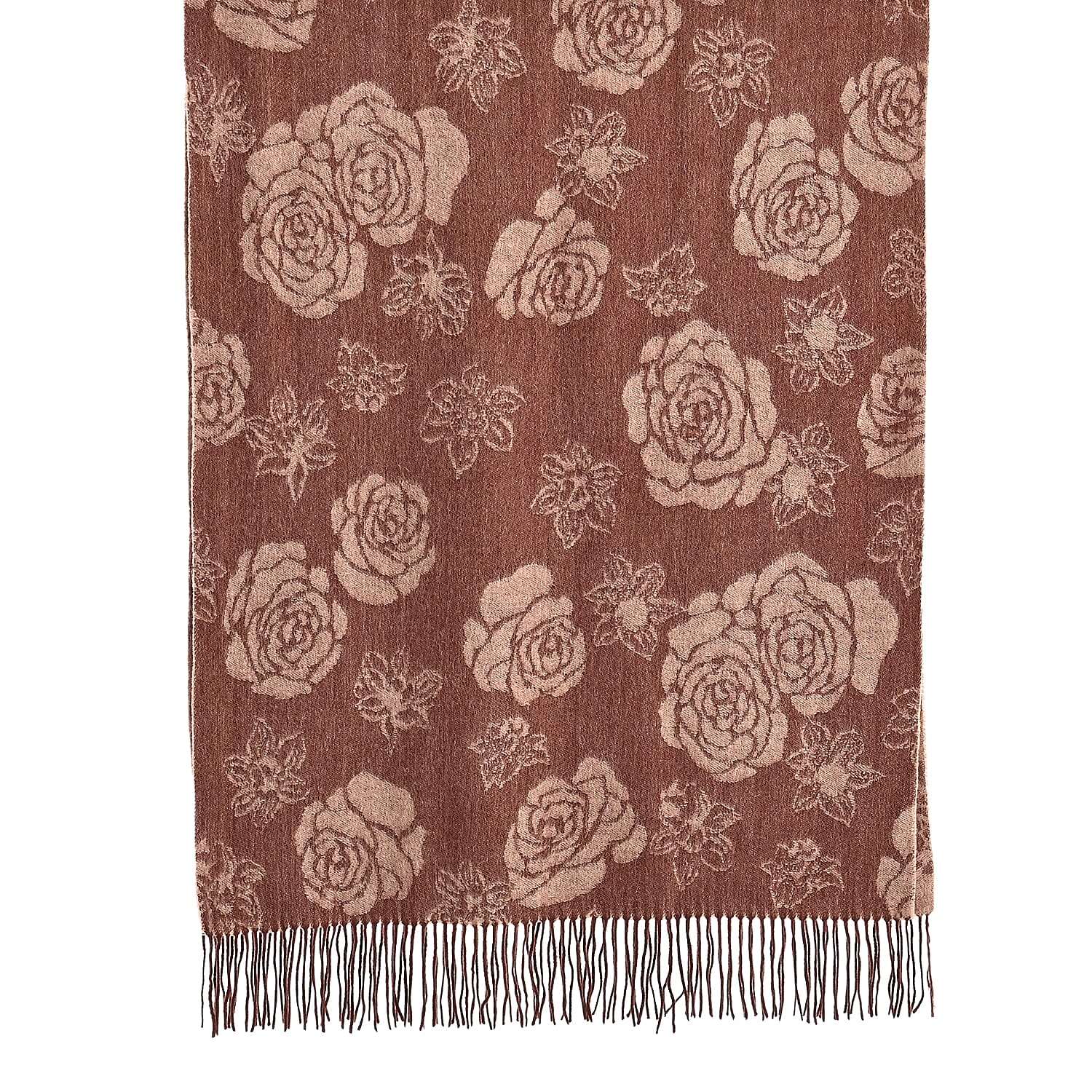 LA MAREY 100% Merino Wool Abstract Print Scarf with Tassel (180 x 70 cm) - Brown