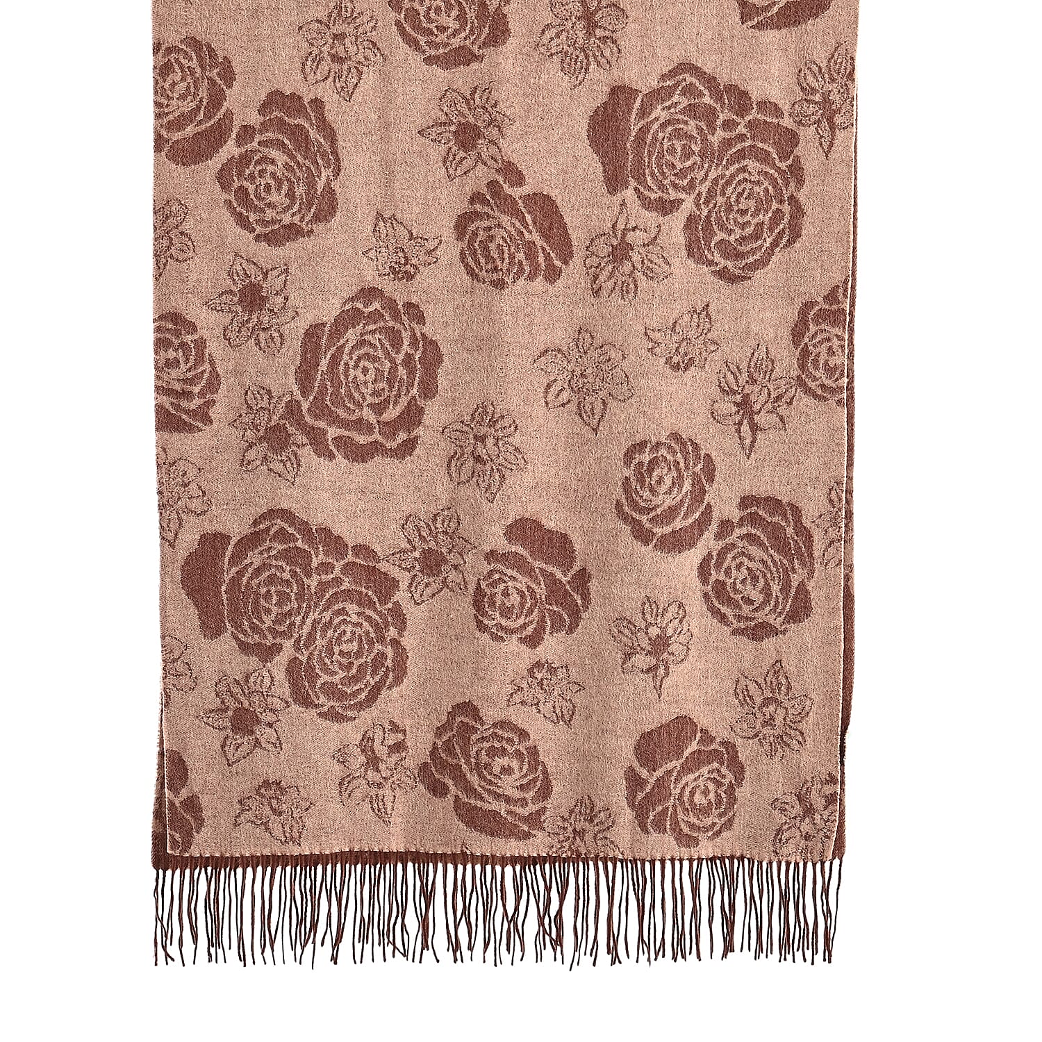 LA MAREY 100% Merino Wool Abstract Print Scarf with Tassel (180 x 70 cm) - Brown