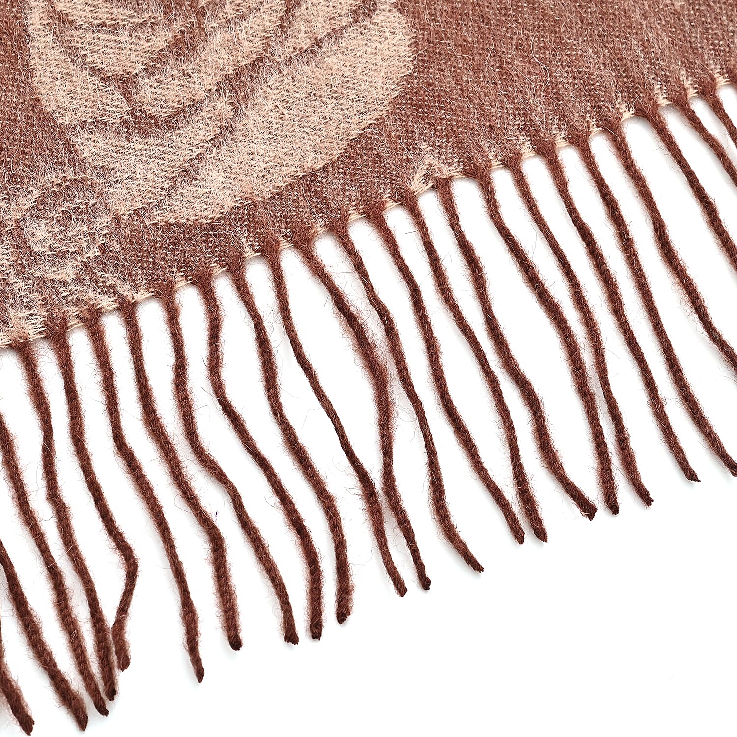 LA MAREY 100% Merino Wool Abstract Print Scarf with Tassel (180 x 70 cm) - Brown