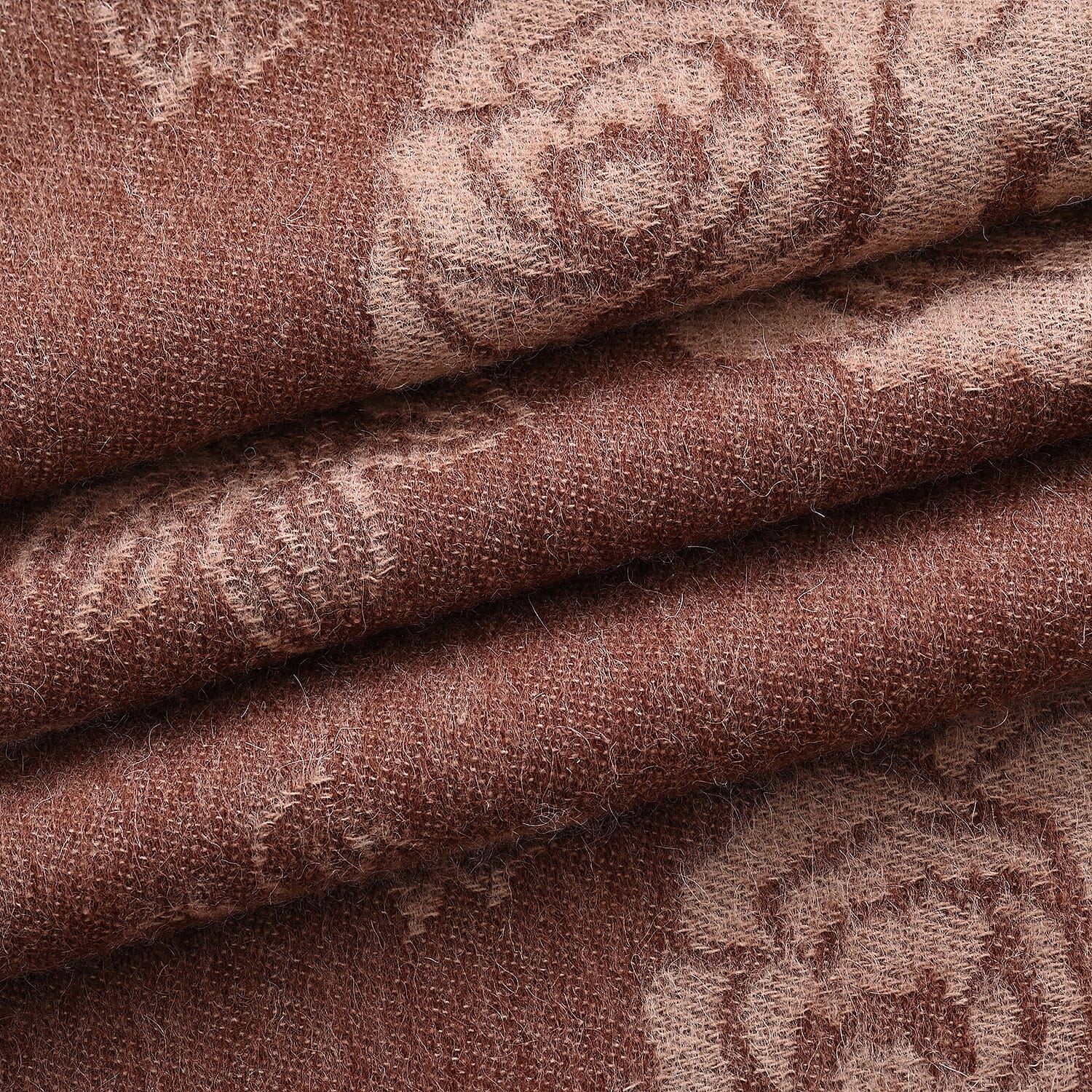 LA MAREY 100% Merino Wool Abstract Print Scarf with Tassel (180 x 70 cm) - Brown