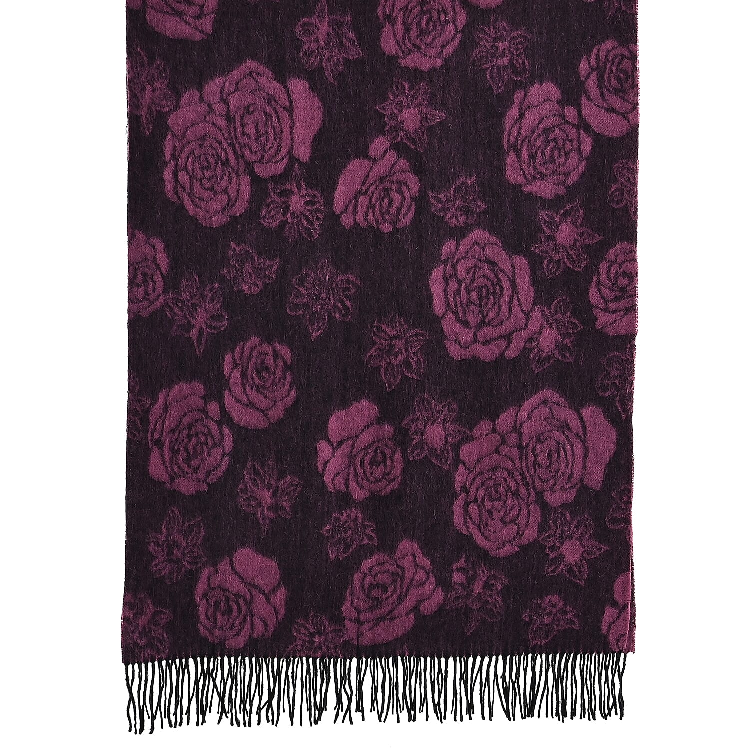 LA MAREY 100% Merino Wool Abstract Print Scarf with Tassel (180 x 70 cm) - Pink