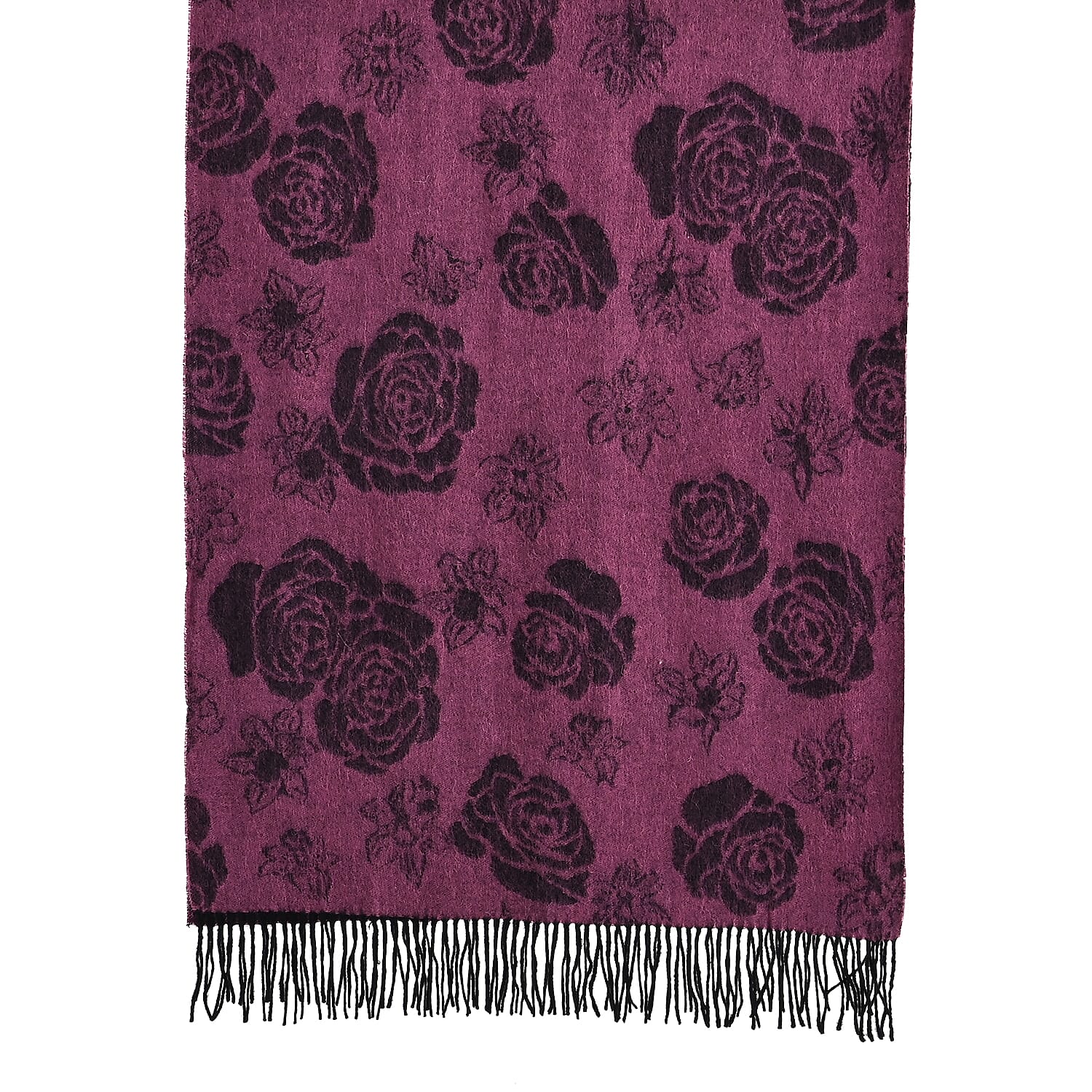 LA MAREY 100% Merino Wool Abstract Print Scarf with Tassel (180 x 70 cm) - Pink