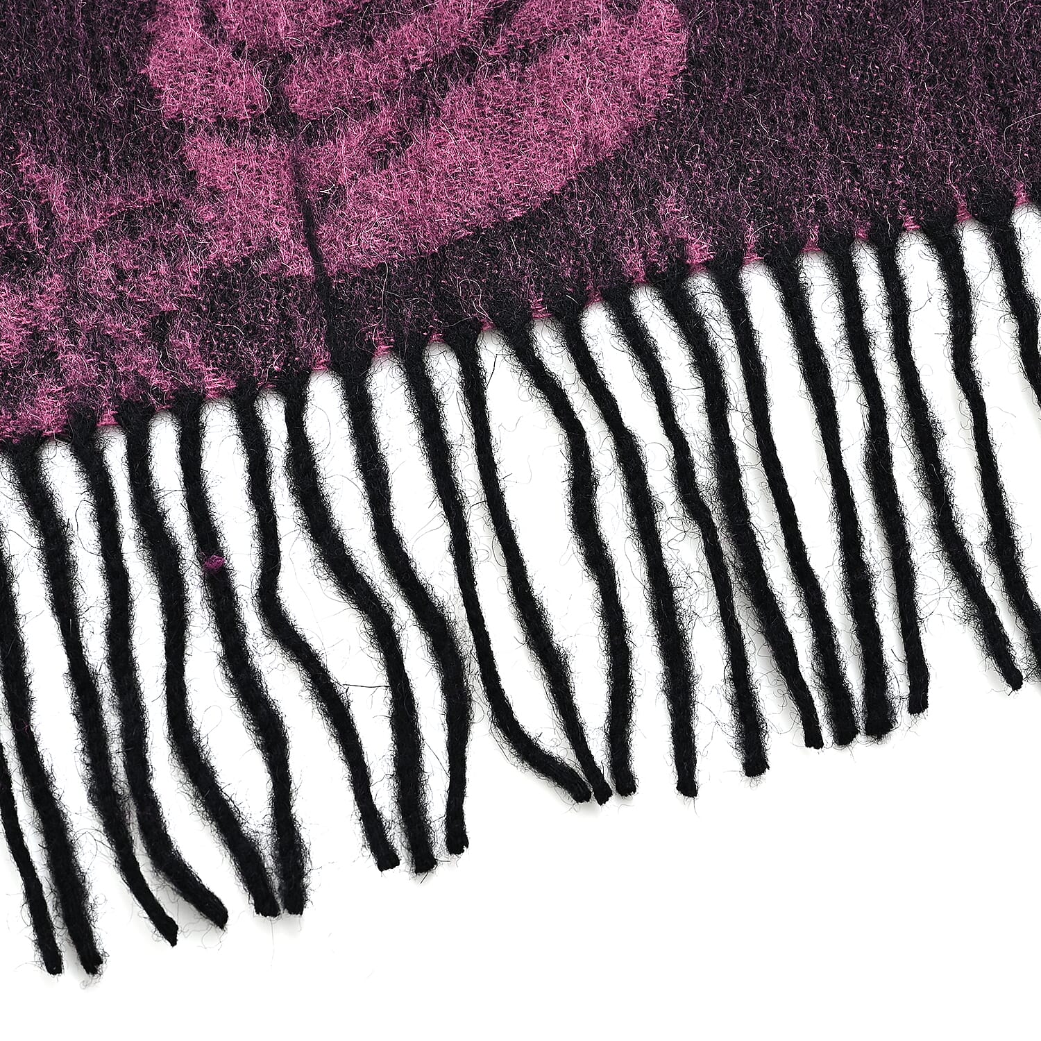 LA MAREY 100% Merino Wool Abstract Print Scarf with Tassel (180 x 70 cm) - Pink
