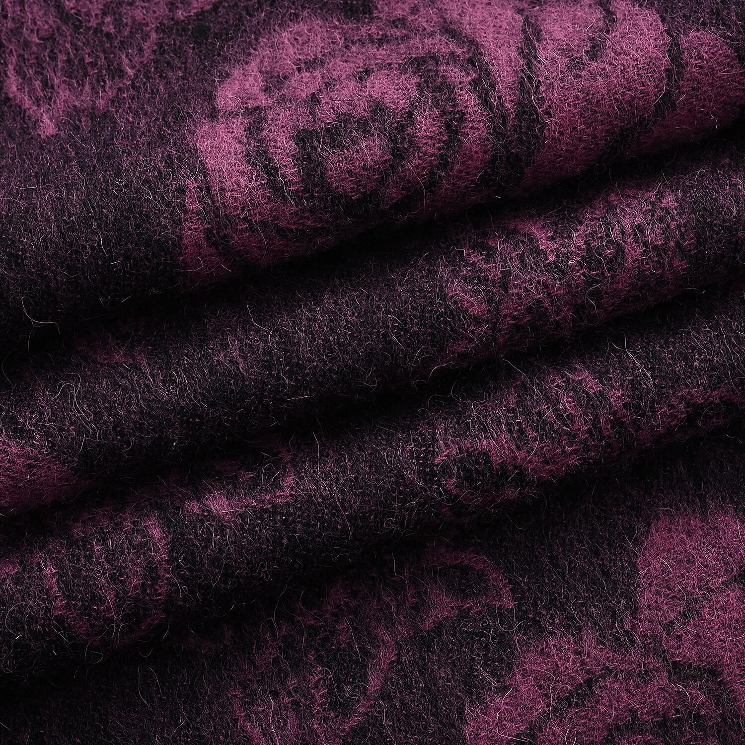 LA MAREY 100% Merino Wool Abstract Print Scarf with Tassel (180 x 70 cm) - Pink