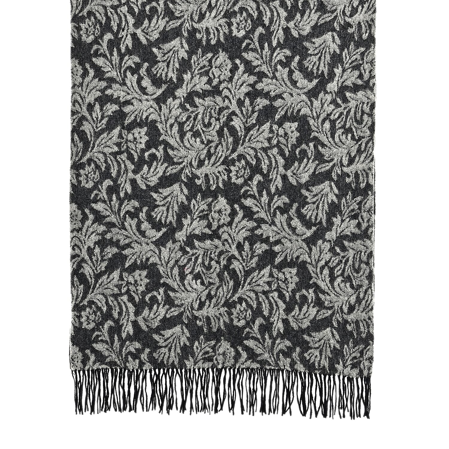 LA MAREY 100% Merino Wool Abstract Print Scarf with Tassel (180 x 70 cm) - Grey