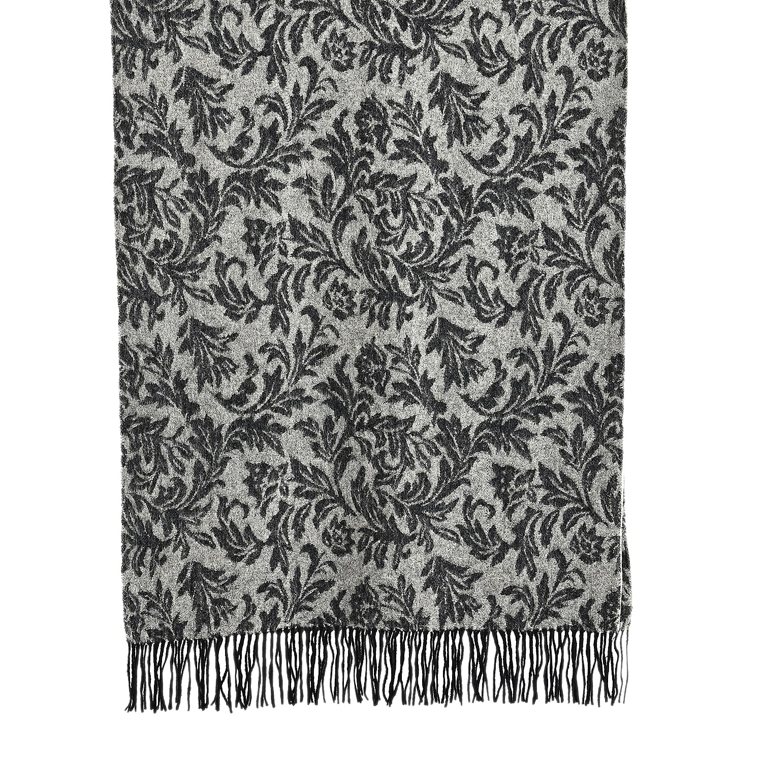 LA MAREY 100% Merino Wool Abstract Print Scarf with Tassel (180 x 70 cm) - Grey
