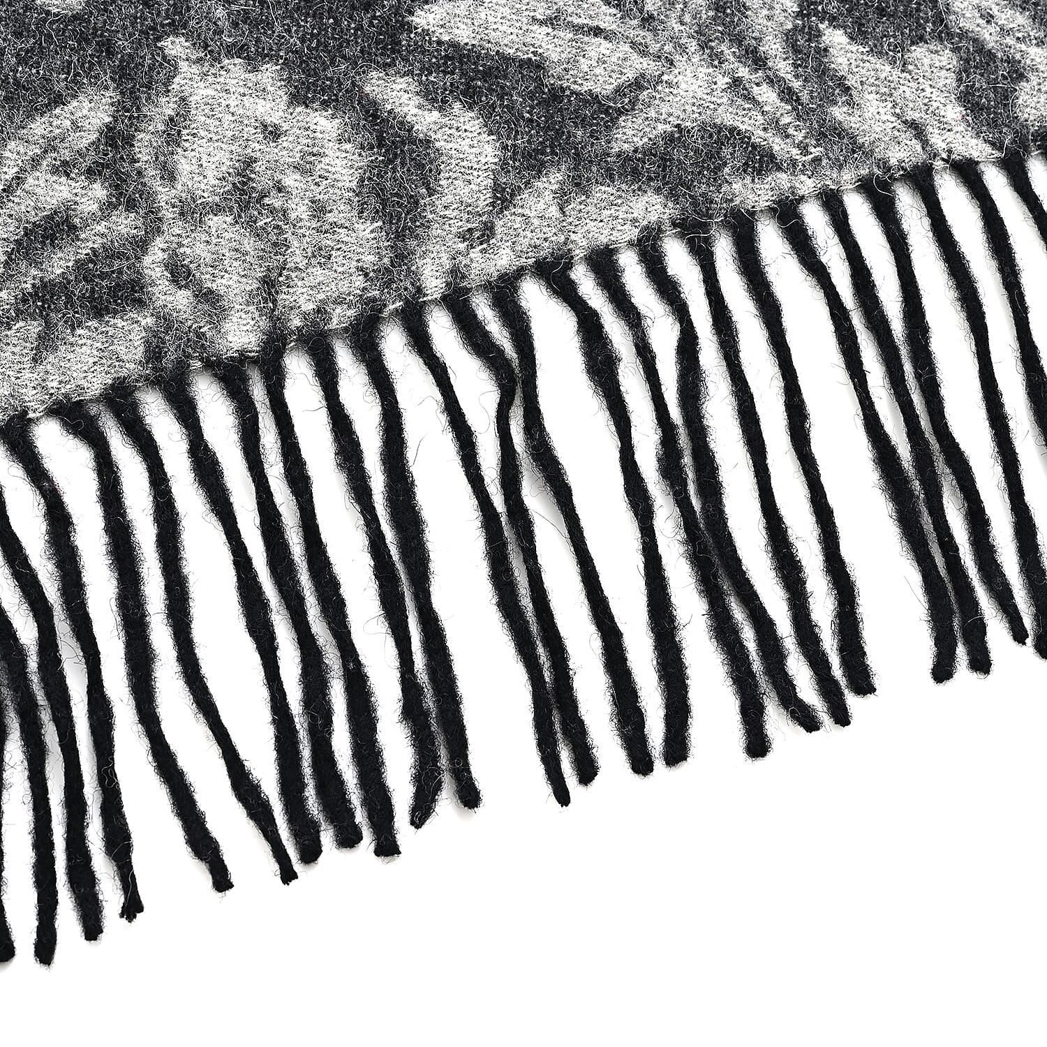 LA MAREY 100% Merino Wool Abstract Print Scarf with Tassel (180 x 70 cm) - Grey