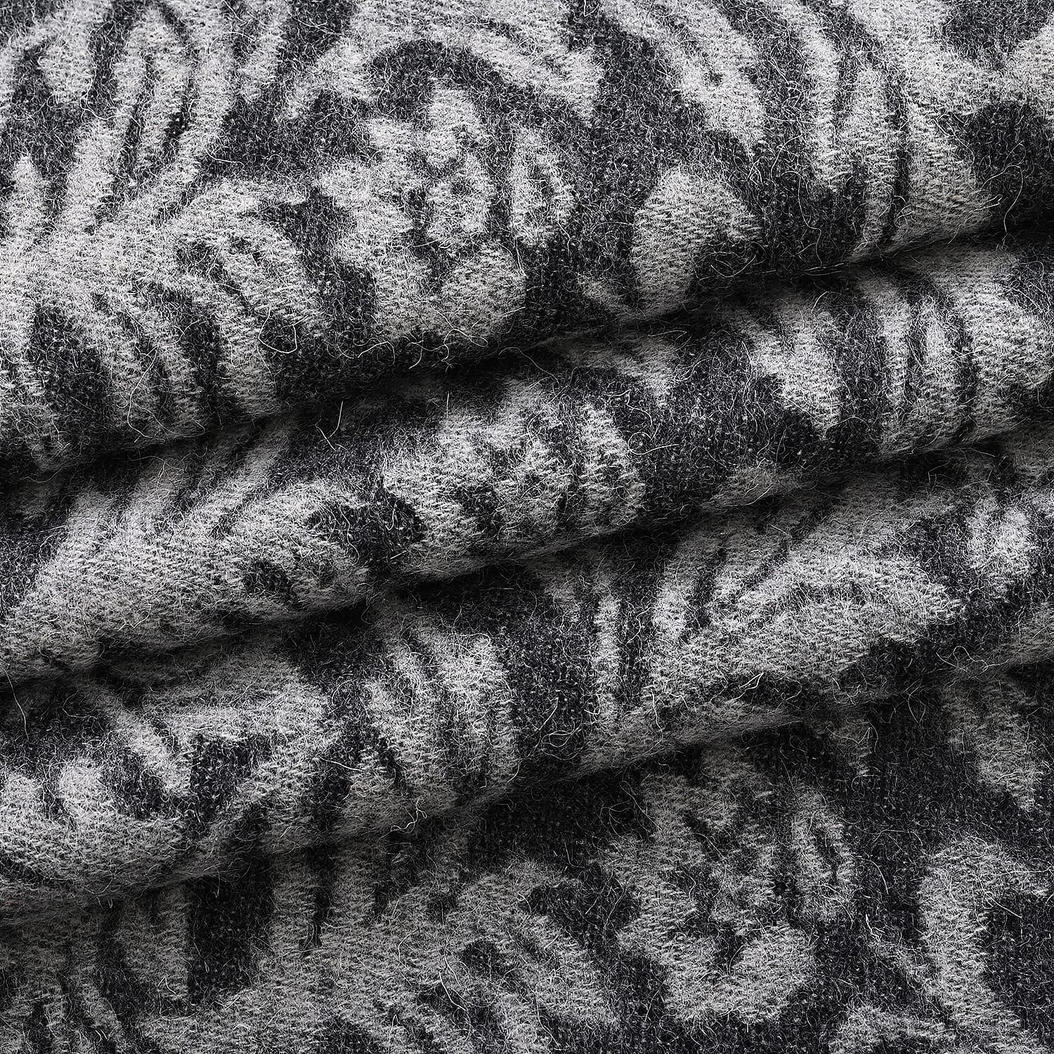 LA MAREY 100% Merino Wool Abstract Print Scarf with Tassel (180 x 70 cm) - Grey