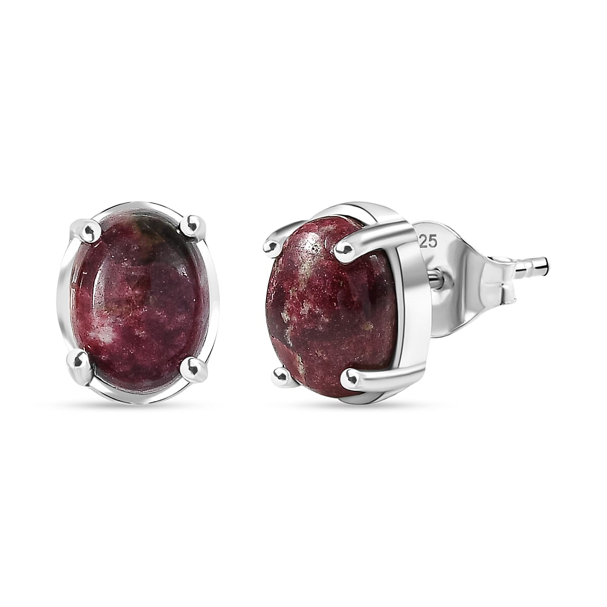 Natural Thulite Earring with Push Back in Platinum Overlay Sterling Silver 3.12 Ct.