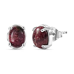 Natural Thulite Earring with Push Back in Platinum Overlay Sterling Silver 3.12 Ct.