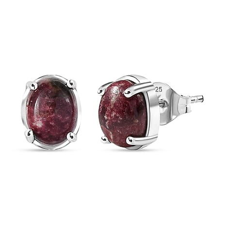 Natural Thulite Earring with Push Back in Platinum Overlay Sterling Silver 3.12 Ct.