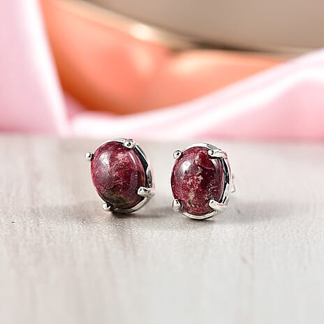 Natural Thulite Earring with Push Back in Platinum Overlay Sterling Silver 3.12 Ct.
