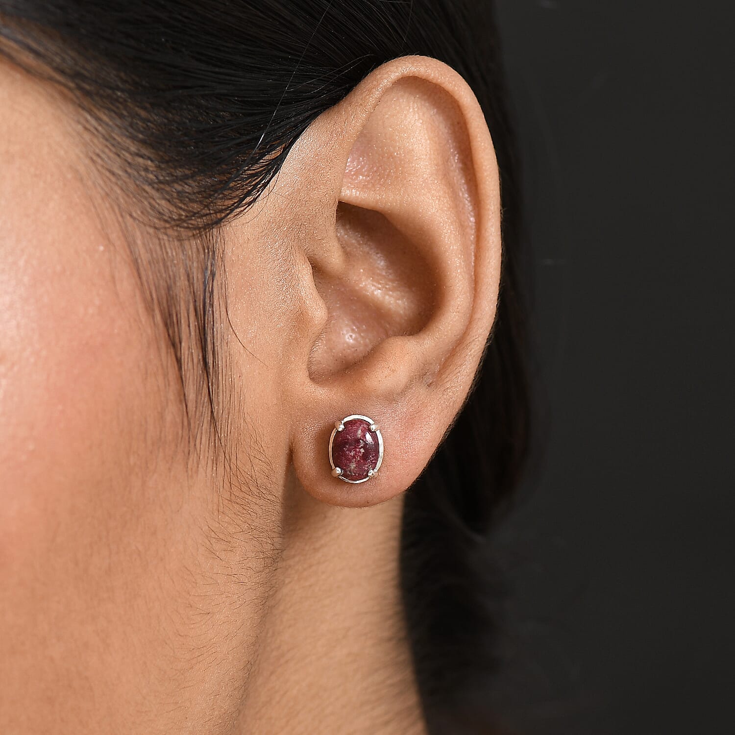 Natural Thulite Earring with Push Back in Platinum Overlay Sterling Silver 3.12 Ct.