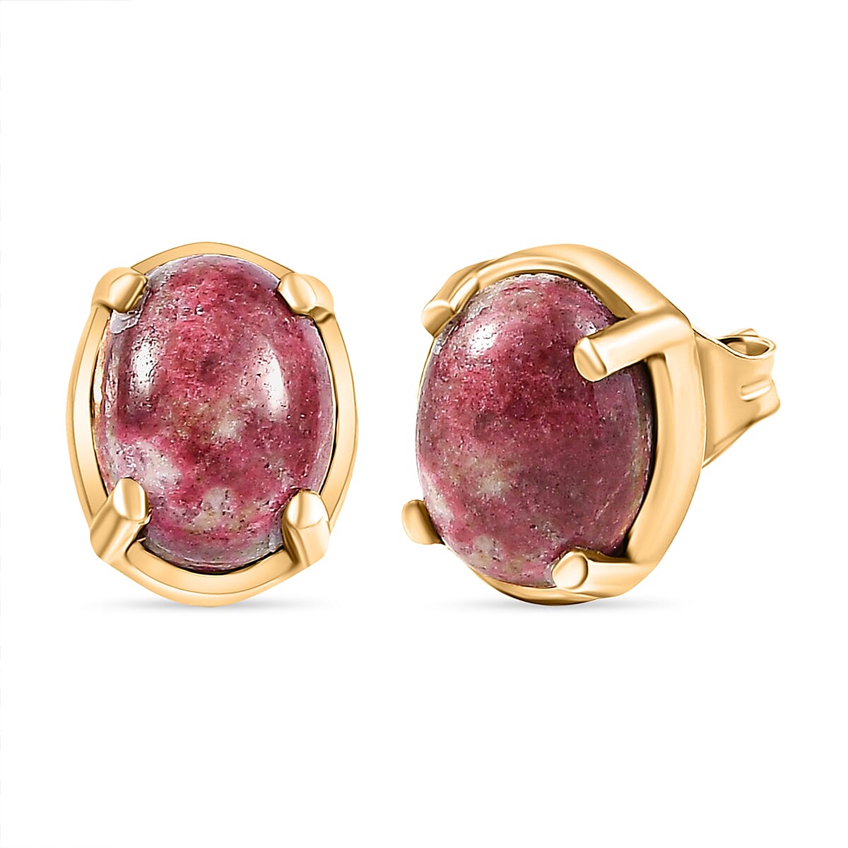 Natural Thulite Earring with Push Back in Yellow Gold Plated Sterling Silver