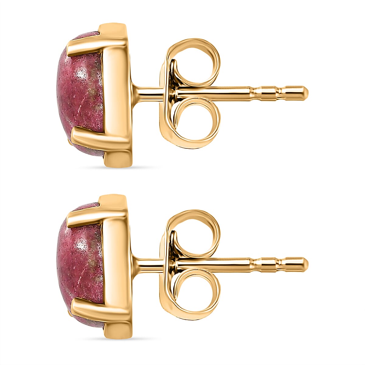 Natural Thulite Earring with Push Back in Yellow Gold Plated Sterling Silver