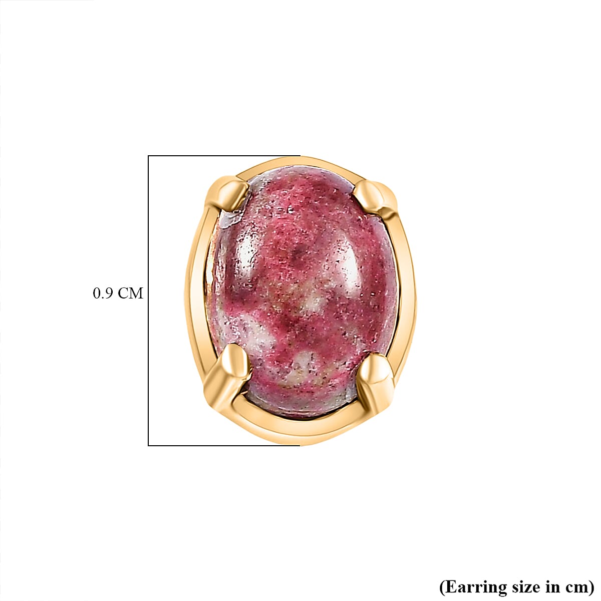 Natural Thulite Earring with Push Back in Yellow Gold Plated Sterling Silver